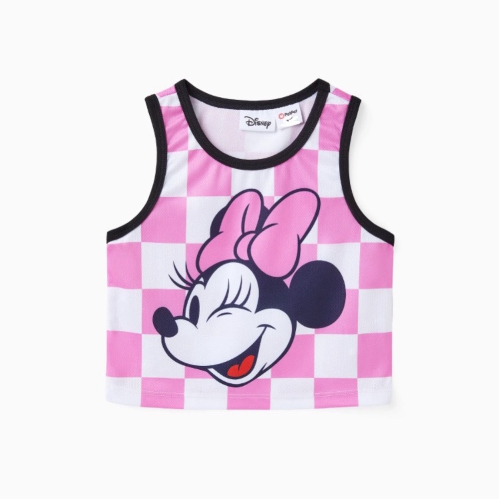 Disney Minnie 2pcs Girl Checkmate Grid pattern Sporty Vest and Leggings Set - Picture 2 of 11